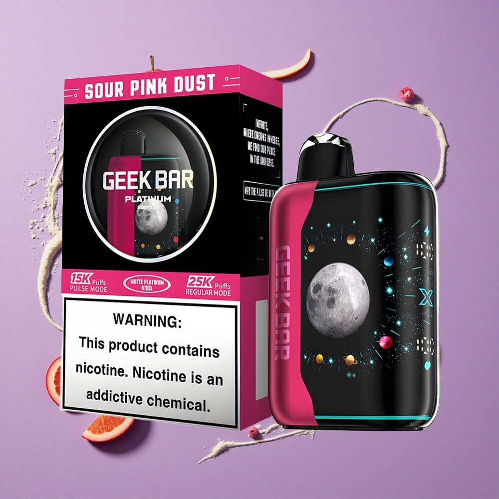 GEEK BAR Platinum Edition 25000 Puffs Zuur Roze Stof Matte Staal & Dubbele Mesh Spoel