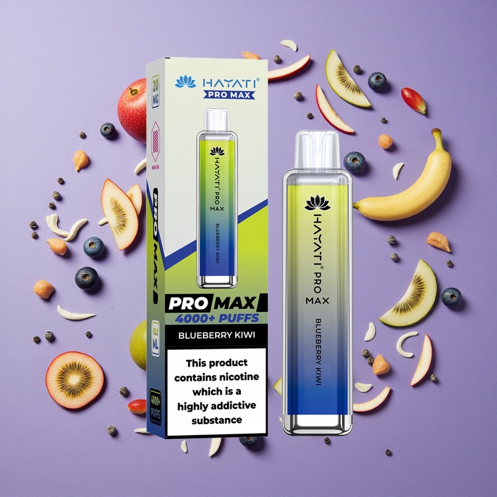 Hayati Pro Max 4000 Puffs Blauwe Bes Kiwi Oplaadbare Dual 1.1 Ohm Mesh Coil