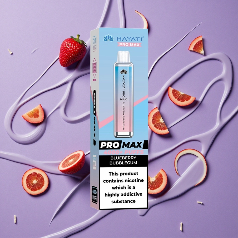 Hayati Pro Max 4000 Puffs Bosbes Bubblegum Oplaadbaar & LED