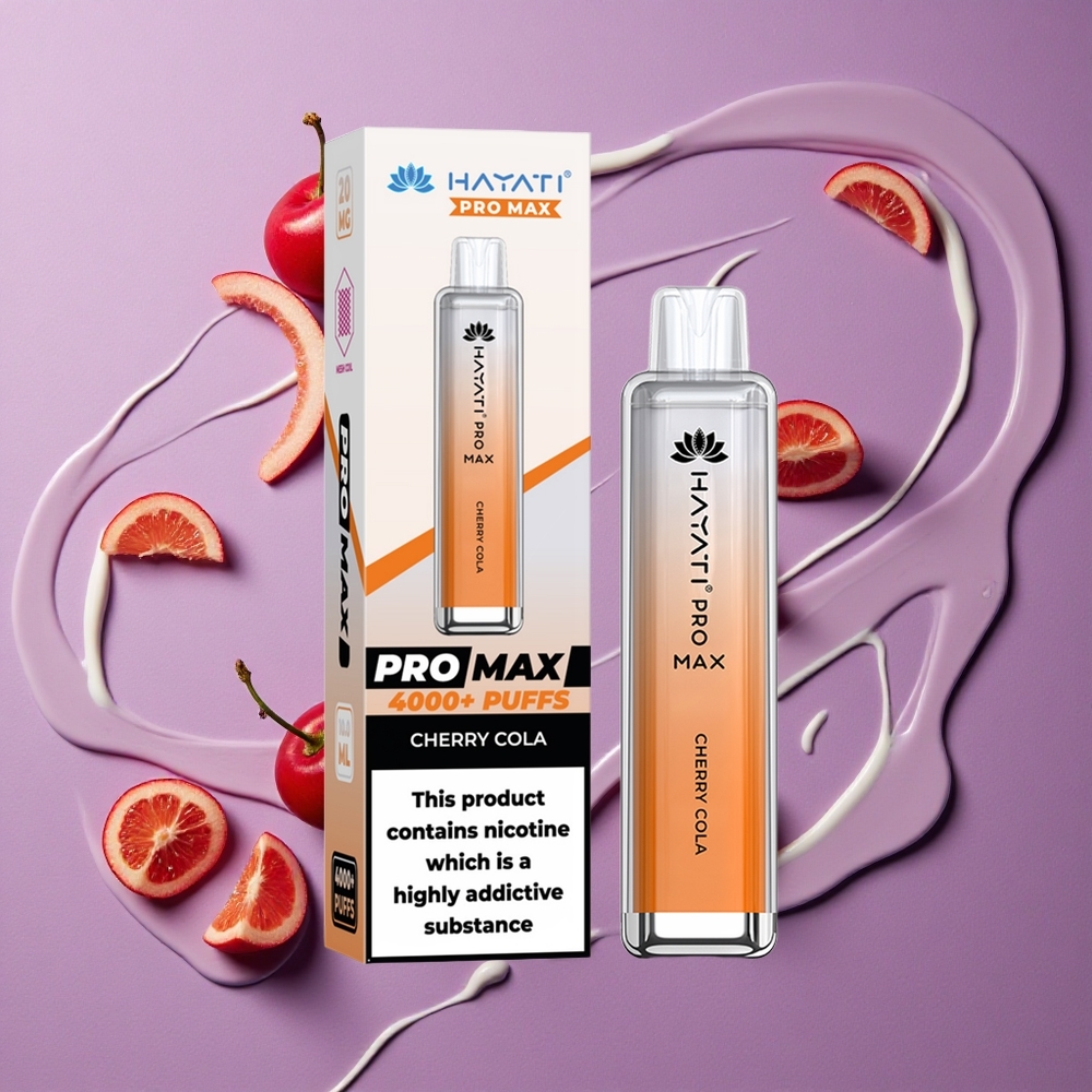 Hayati Pro Max 4000 Puffs Kersen Cola Oplaadbare Accu Dubbele Mesh Coil