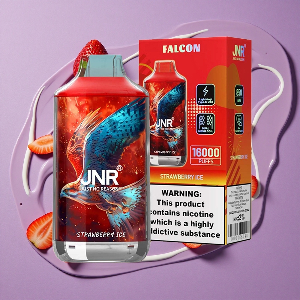 JNR Falcon 16000 Puffs 22ml Aardbei IJs Dual Mesh Coil