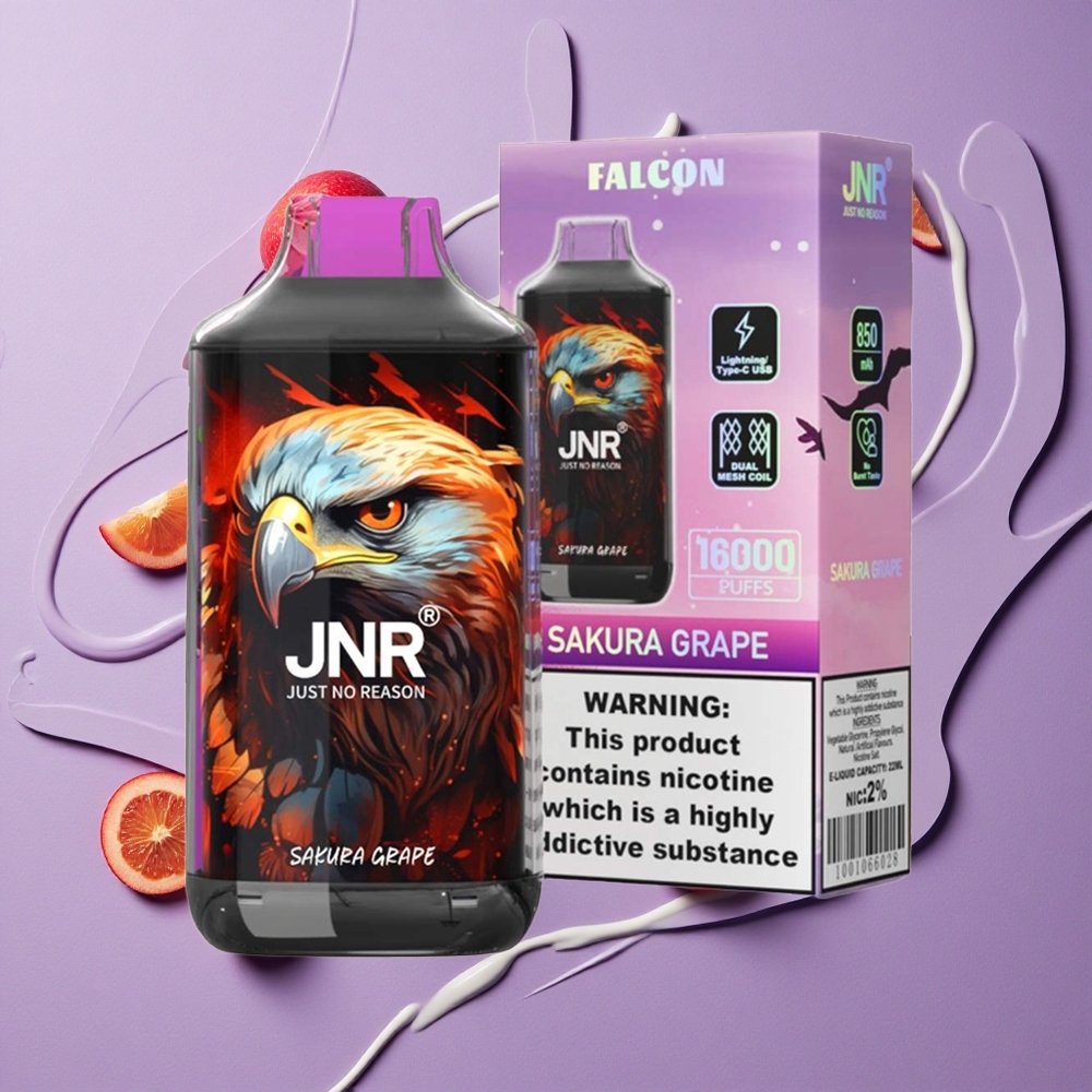 JNR Falcon 16000 Puffs 22ml Dubbele Mesh Coil Sakura Druif