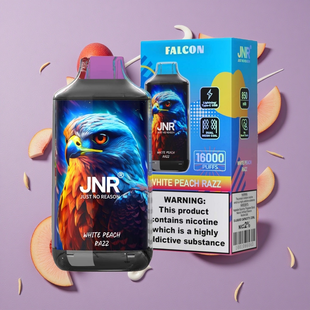 JNR Falcon 16000 Puffs Wegwerp Vape White Peach Razz Dual Mesh Coil & LED Display
