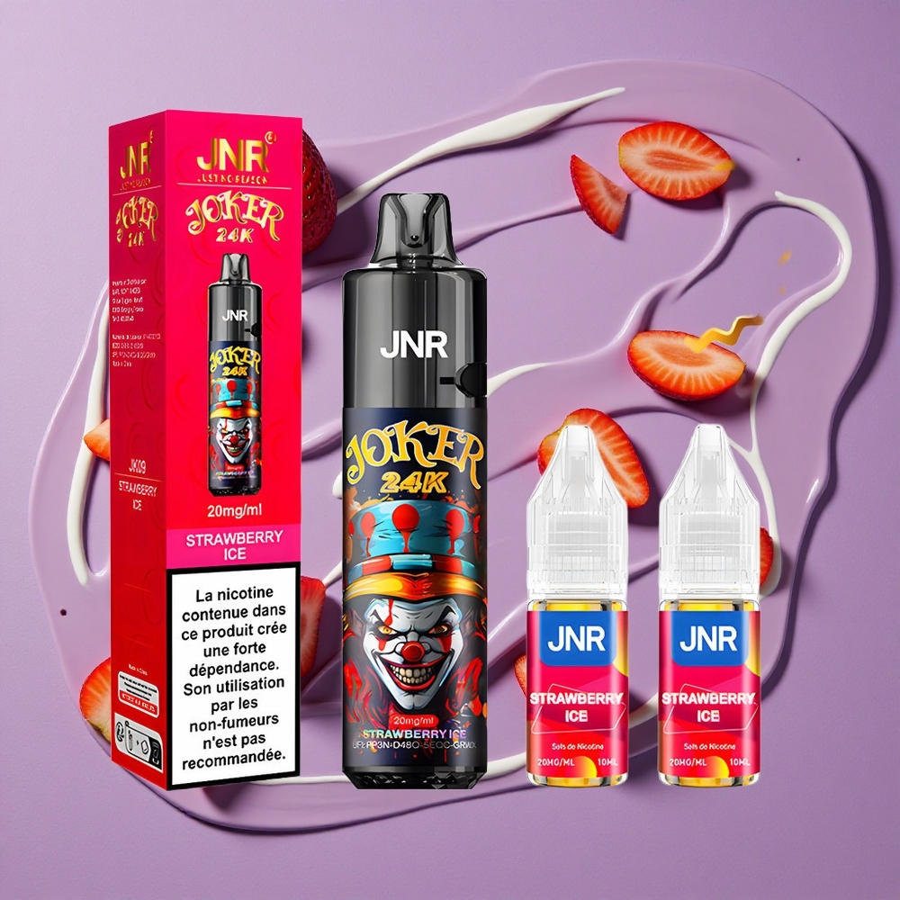 JNR Joker 24K 24000 Puffs Aardbei IJs 2+10ml Herbvulbare Pod Zichtbare Vloeistofniveaus