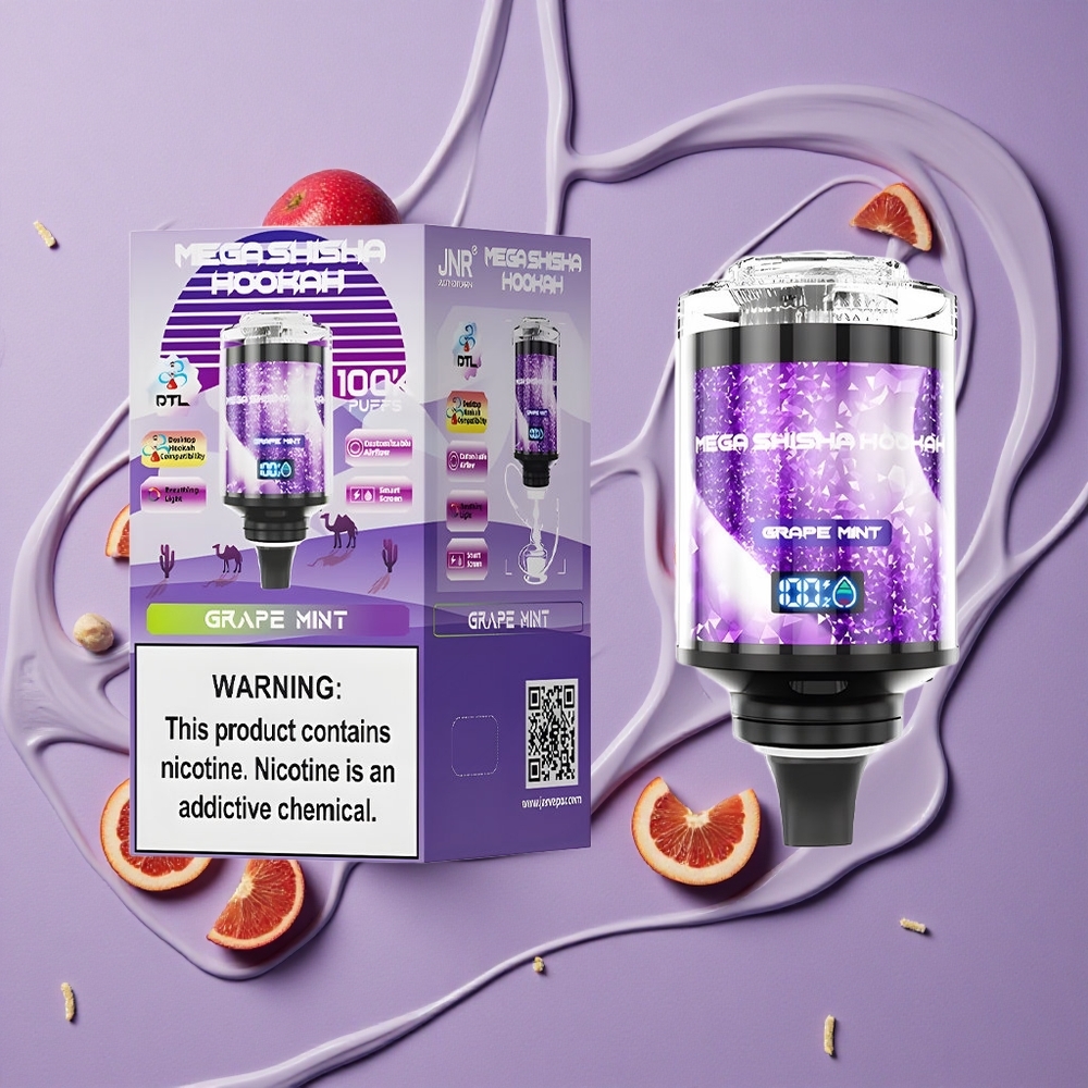 JNR Mega Shisha Hookah 100K Druif Munt Desktop Compatibel Ademend Licht Aanpasbare Luchtstroom