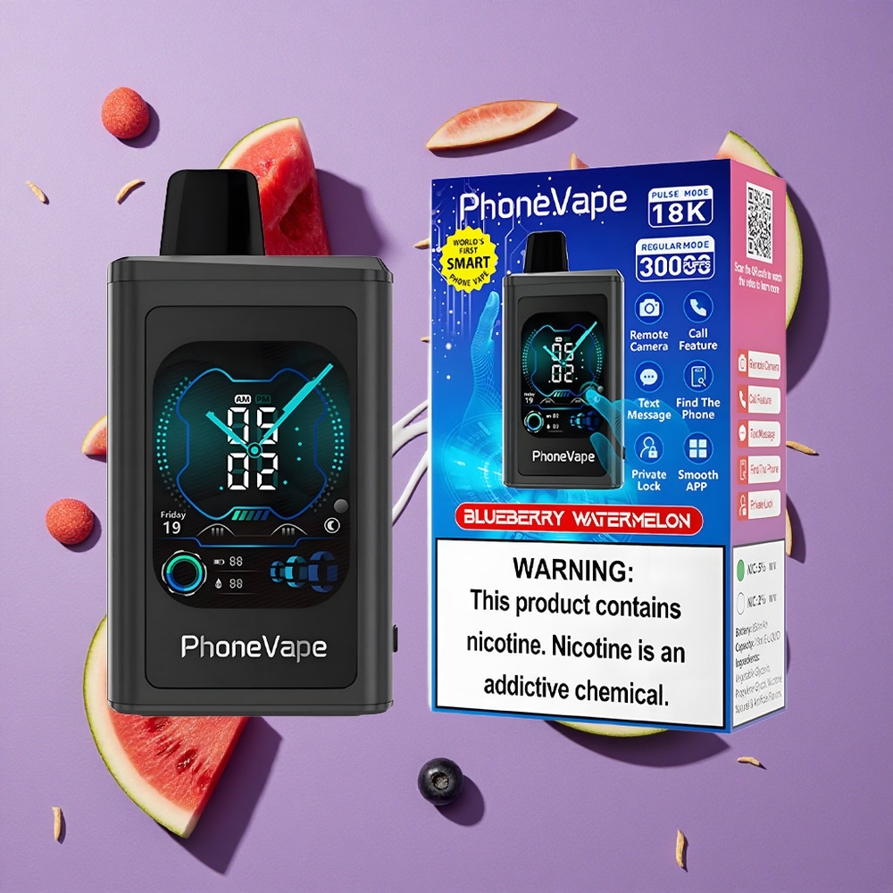 JNR PhoneVape 30000 puffs Blauwe Bes Watermeloen Type-C Oplaadbaar App Bestuurd