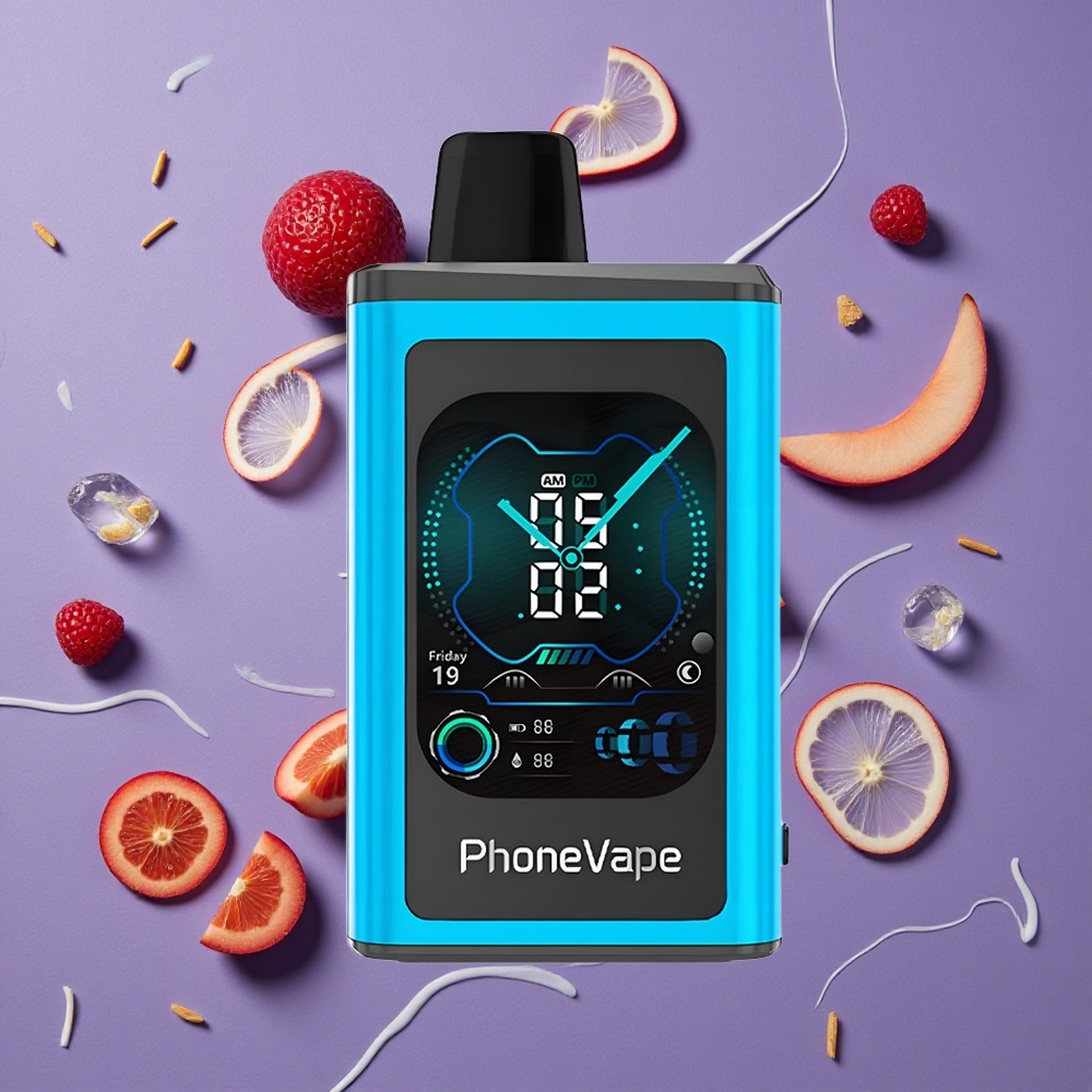 JNR PhoneVape 30000 puffs Blauwe Framboos IJs Type-C Oplaadbaar Volledig Scherm