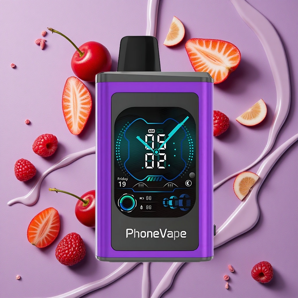 JNR PhoneVape 30000 puffs Kers Aardbei Framboos Type-C Oplaadbaar Scherm