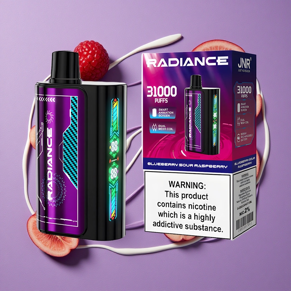 JNR Radiance 31000 Puffs Blauwe Bes Zure Framboos Dual Mesh Coil 28ml