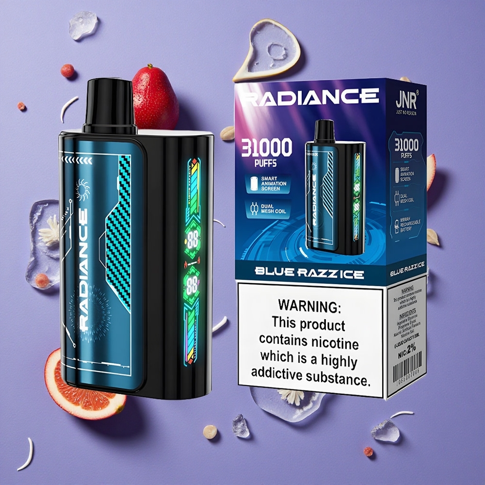 JNR Radiance 31000 Puffs Blauwe Framboos IJs Wegwerp Vape 28ml Dual Mesh Coil