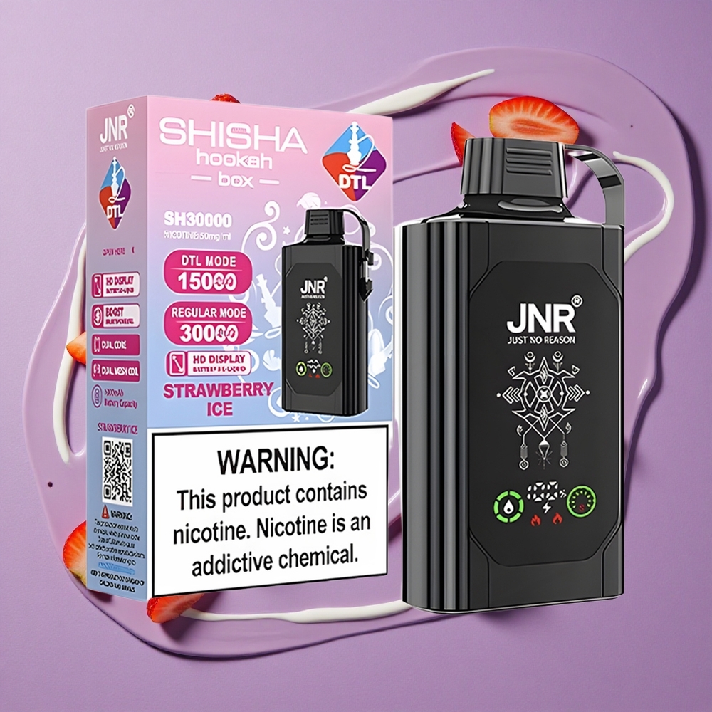 JNR Shisha Hookah Box 20500 Puffs Aardbei IJs HD Beeldscherm Dual Mesh Coil