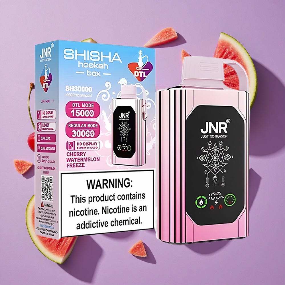 JNR Shisha Hookah Box 20500 Puffs Kersen Watermeloen Vries Display HD Dual Mesh Coil