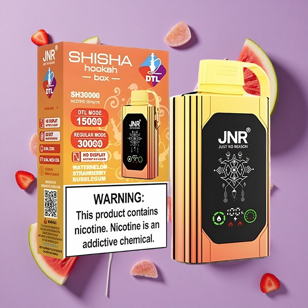 JNR Shisha Hookah Box 20500 Puffs Watermeloen Aardbei Bubblegum HD Display Dual Mesh Coil