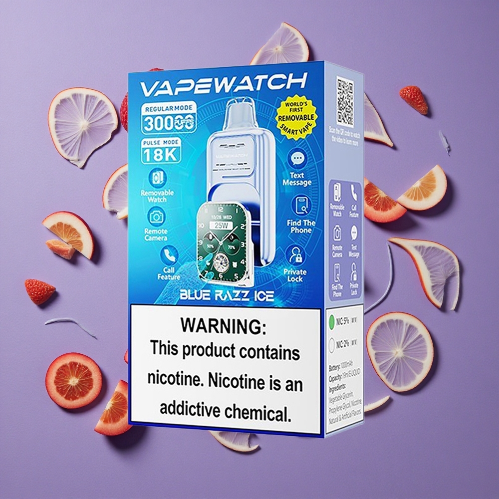 JNR Vape Watch 30000 Puffs Blauwe Framboos IJs 19mL Dual Mesh Coil