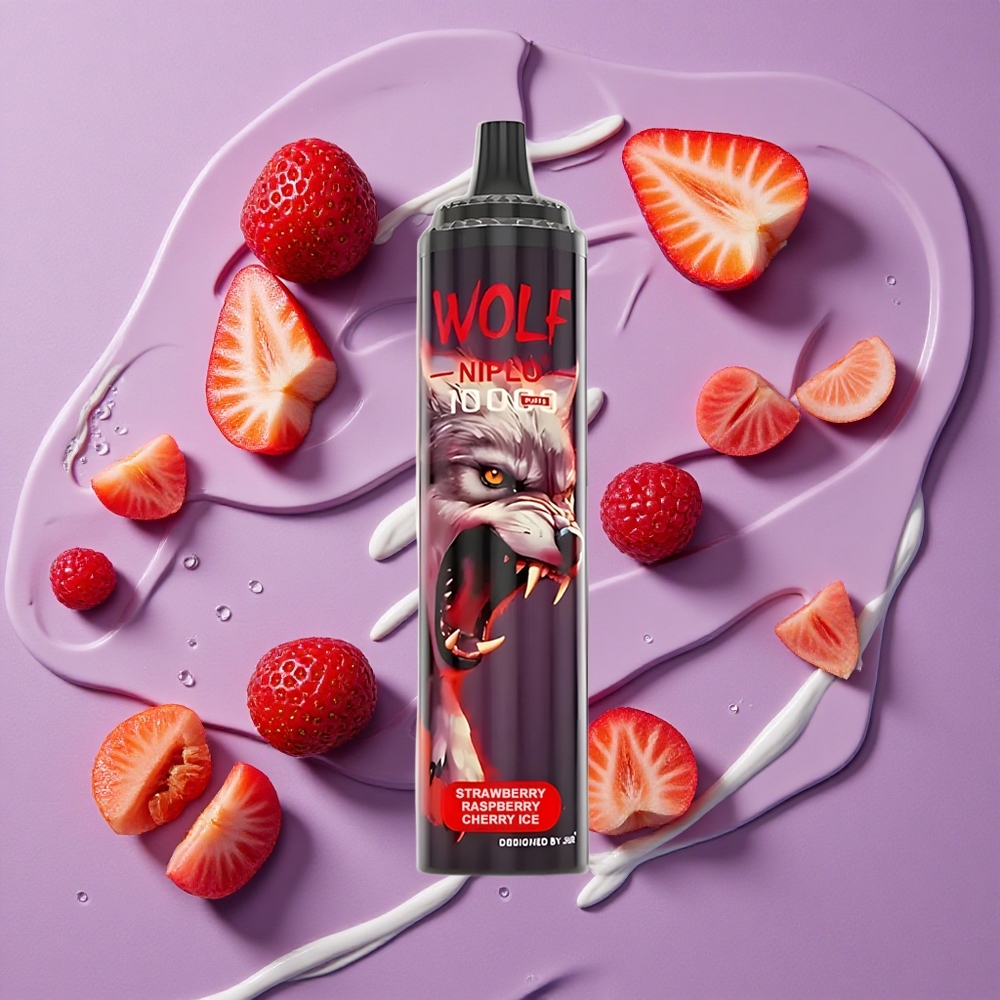 JNR Wolf Niplo 10000 Puffs Aardbei Framboos Kers IJs met 20ml Vloeistof en Type-C Opladen