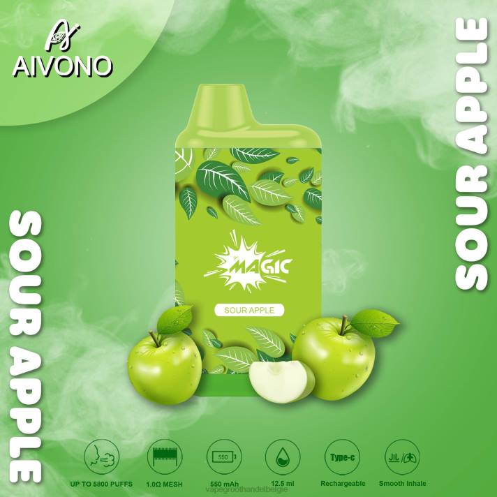 Crystal Vape Groothandel Belgie - Aivono AIM MAGIC 5800 monddoossigaret zure appel V24487