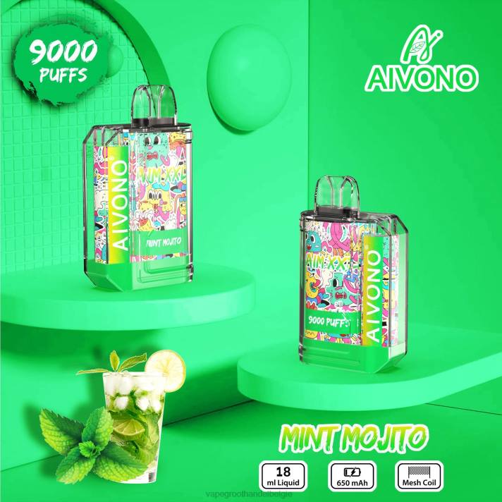 Vape Groothandel Elf Bar - Aivono AIM XXL 9000 mondsticker transparant munt-mojito V24455