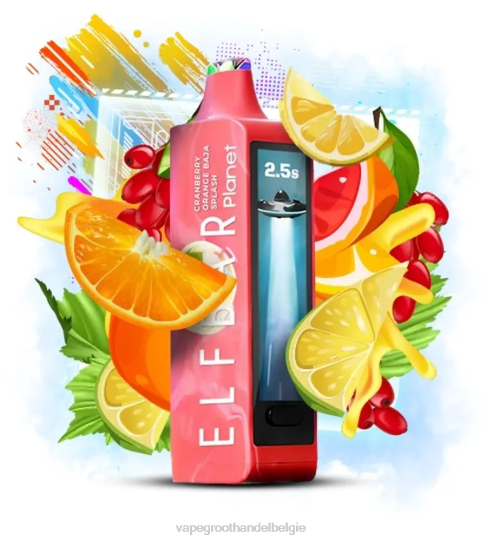 Elektronische Sigaret Zonder Nicotine - Elf Bar Planet 25000 cranberry oranje baja splash TPDT630